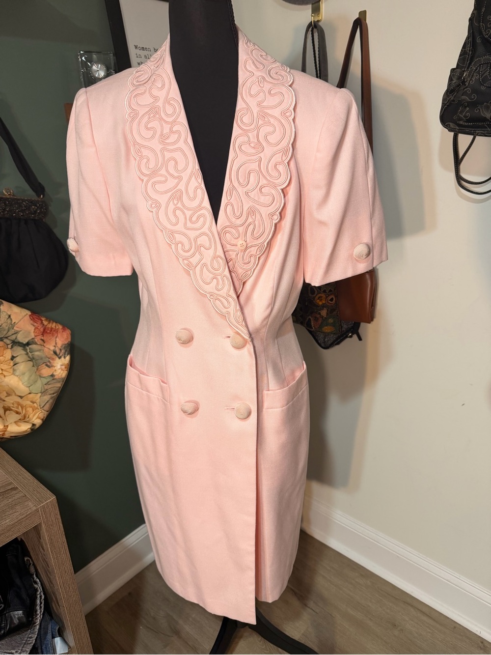Vintage Kasper for A.S.L. Petite Pink Embroidered Blazer Dress Barbiecore Size 8